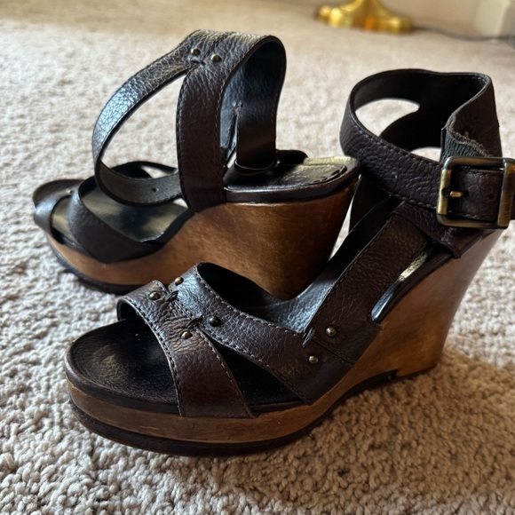 Chloe Leather Studded Chocolate Brown Sandals - Picture 1 of 15